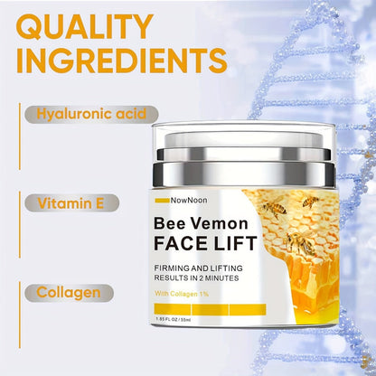 Face Cream Bee Venom 55ml Formula with 1% Collagen for Morning and Evening Face Care in a White and Yellow Jar