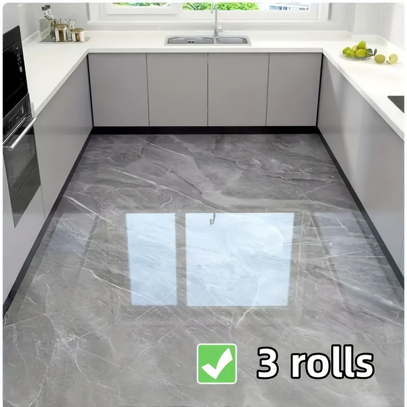 Self-Adhesive Marble Vinyl Floor Wallpaper 3 Rolls 23.62x197.75in - Oil-Proof Anti-Slip, for Entryways, Bedrooms and Living Spaces