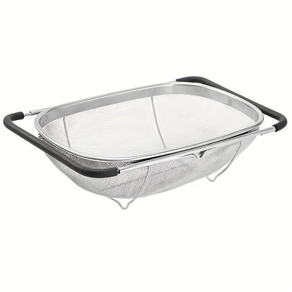 Stainless Steel Colander Expandable Fine Mesh Drain Basket Strainer for Vegetables Fruits Pasta Rice Kitchen Sink Washing Bowl Food Strainer