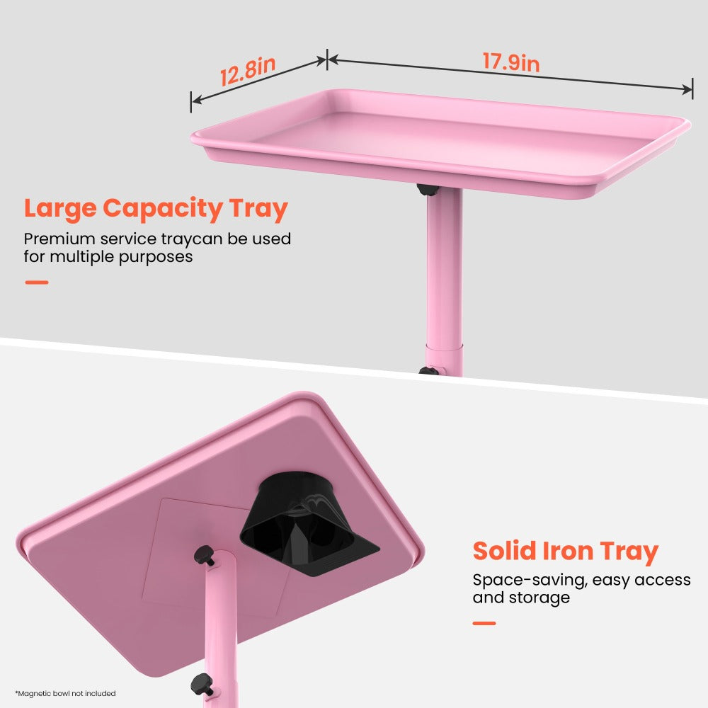 Salon Trolley Cart Height Adjustable 30 to 42 Inch Rolling Tray Table on Wheels Lockable Casters for Hair Stylist Barber Esthetician Nail Salon Spa Beauty Station Silver