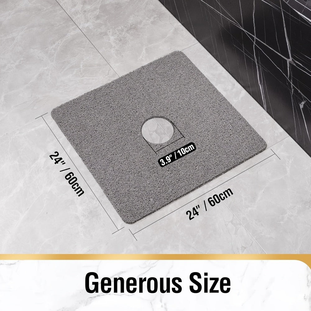 24-Inch Square PVC Loofah Shower Bath Mat with Drain Holes in Grey, White or Beige Color Options