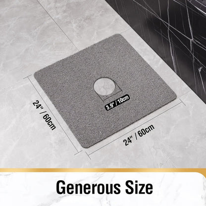 24-Inch Square PVC Loofah Shower Bath Mat with Drain Holes in Grey, White or Beige Color Options