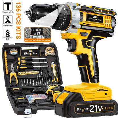 21V Cordless Drill Set Electric Drill Driver Kit with Lithium Battery Screwdriver Bits Hand for Entryways, Bedrooms and Living Spaces