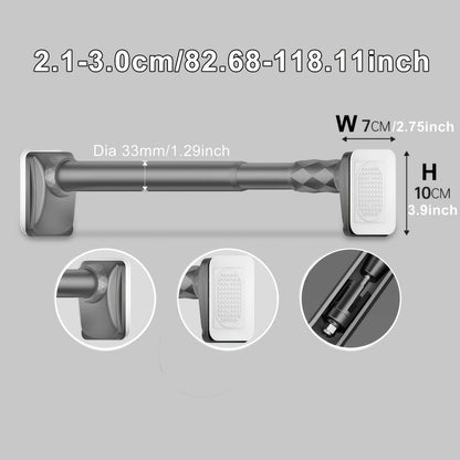 No-Drill Tension Curtain Rod with 33 mm Tube, Black, White or Grey Finish and 15.75–196.85 Inch Ranges
