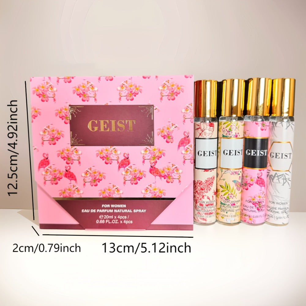 Perfume Gift Set 4 Pieces Travel Size Mini Spray - Long Lasting Fresh Floral Fragrance for Women and Men Unisex Portable Set Mother's Day Valentine Birthday