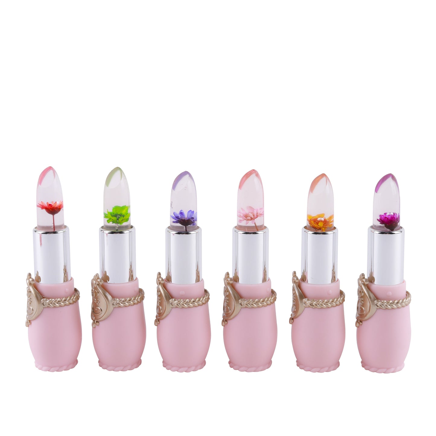 Color Changing Lip Balm Set 6PCS Flower Jelly Lipstick Thermostat Tinted Moisturizing Peach Flavor - Glossy Natural Look Lip Care Gift for Women Girls Pink Black