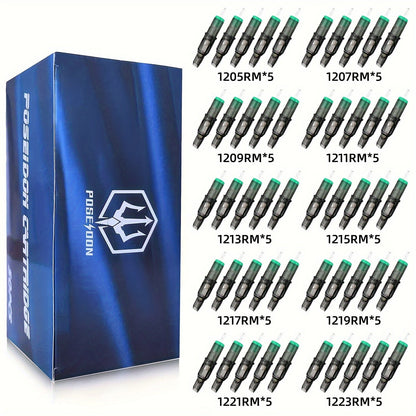 Tattoo Cartridge Needles 50Pcs Assorted - Poseidon TUV 0.30mm Stainless Steel RL RS M1 for Temporary Body Art, Festivals and Costumes
