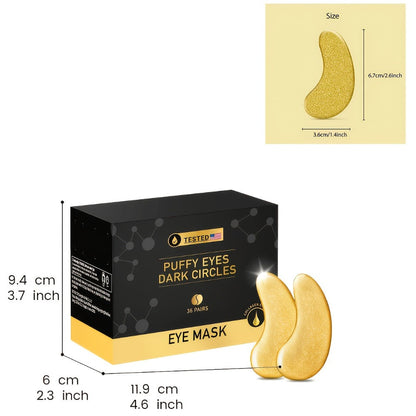 36-Pair Gold-Tone Under-Eye Patch Box with Individual Packs and Collagen, Glycerin and Hyaluronic Acid Wording