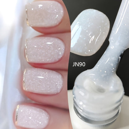 Jelly Gel Nail Polish Translucent 10ml – Glass Nail Look, 30-Day Soak-Off Semi-Permanent UV LED, Milky White Snow Glitter Pink Nude Shades, Buildable Salon Quality for Women