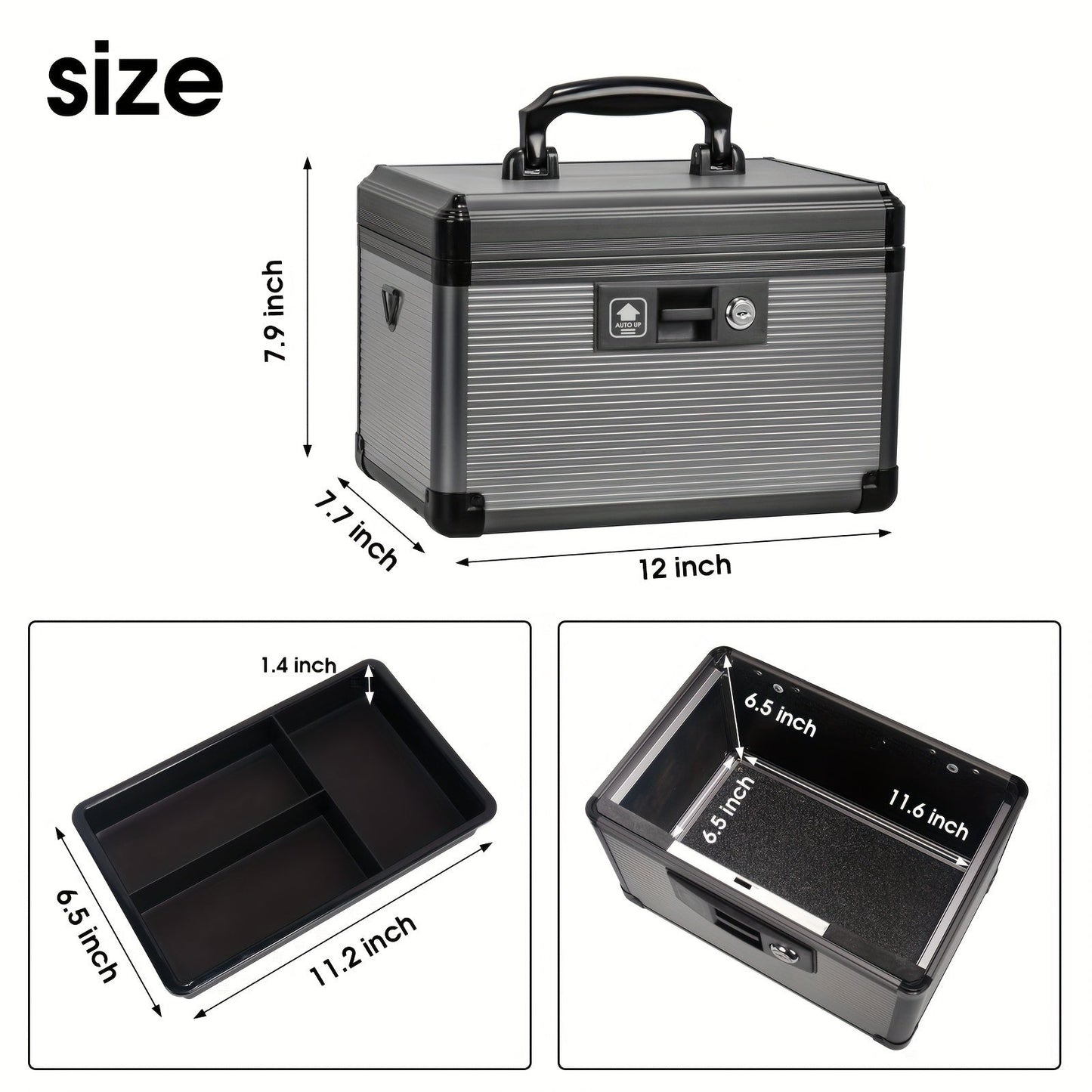 Aluminum Alloy Lockable Medicine Box – Double Layer Large Capacity Storage Box with Key Lock, Handle & Tray for Medicines, Documents & Valuables, 10"/12"/14"/16" Home Security Box