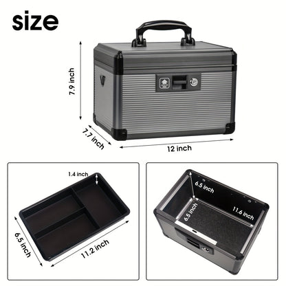 Aluminum Alloy Lockable Medicine Box – Double Layer Large Capacity Storage Box with Key Lock, Handle & Tray for Medicines, Documents & Valuables, 10"/12"/14"/16" Home Security Box