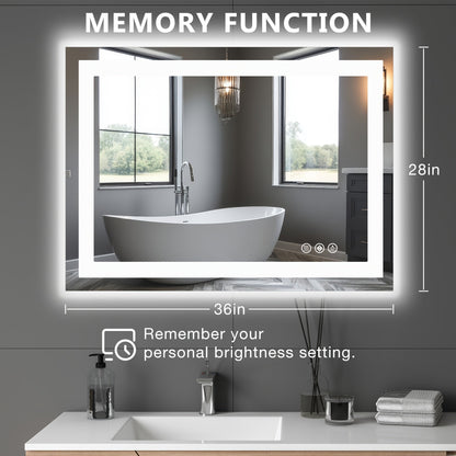LED Bathroom Mirror with Anti-Fog – Dimmable Vanity Mirror, 3 Color Lighting Modes, Dual Light Source, Wall Mounted Horizontal or Vertical, Tempered Glass, Multiple Sizes