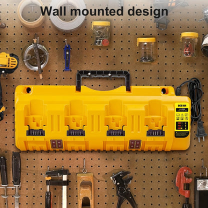 Four-Port Battery Charging Station Compatible with Select DeWalt 12V/20V Batteries, Two USB Ports and US Plug