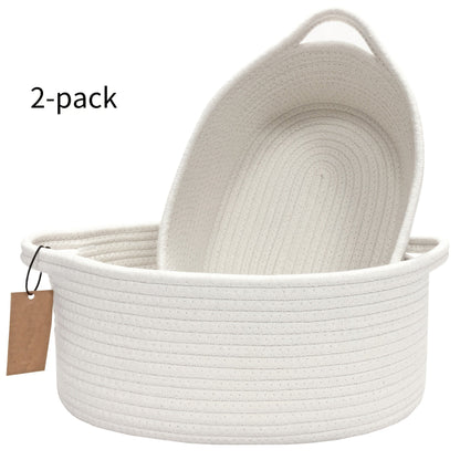 Woven Gift Basket with Handles Cotton Rope Storage Basket for Shelves Room Decor Cat Dog Toys Organizer Bin 2/4 Pack