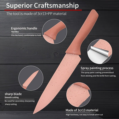 Kitchen Knife Set 7 Piece Stainless Steel Ergonomic Wheat Straw Handle with Cutting Board – Portable Camping Travel Chef Knives for Home Restaurant Outdoor Cooking Gift