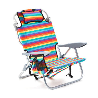 Folding Beach Chair Lay Flat Camping Chair for Adults 4 Position Adjustable Backpack Chair with Cup Holder Towel Bar Cooler Pouch Lightweight Portable Outdoor Lounge Chair