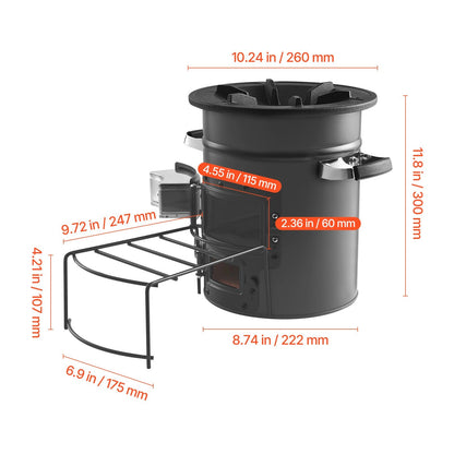 Wood Burning Rocket Stove Portable Camping Stove with Cast Iron Top, Double Door, Fireproof Lining, 16 lbs Lightweight, Canvas Bag Included, Charcoal Compatible