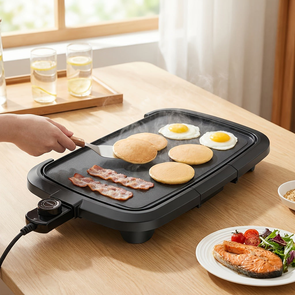 Electric Griddle Non-Stick Teppanyaki Grill Pan, Frying & Grilling All-in-One for Eggs, Steaks, Bacon, Pancakes & Seafood – Easy-Clean Indoor Electric Grill for Breakfast, BBQ & Party