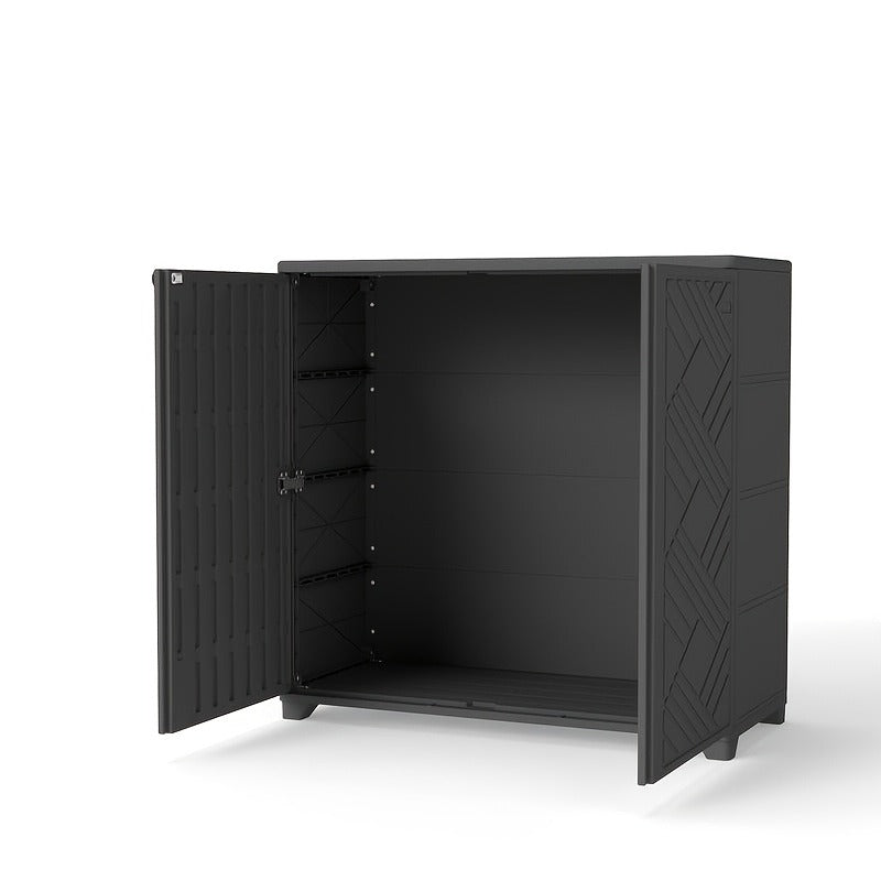 Outdoor Storage Cabinet with Doors & Metal Shelves | Resin