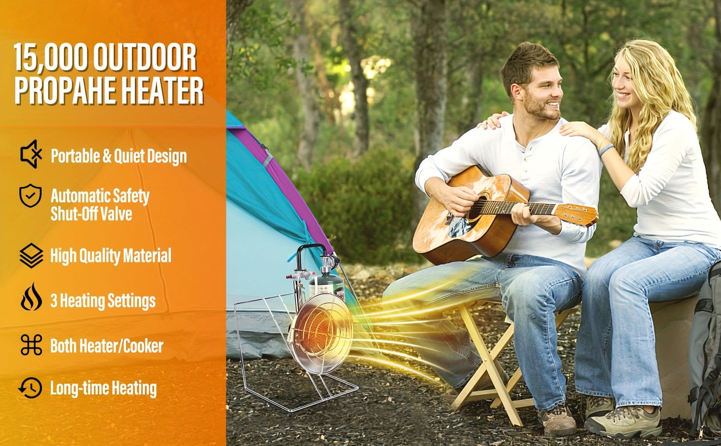 Round Propane Heater with Folding Stand, 8-Foot Hose, Regulator and Piezo Igniter Assembly