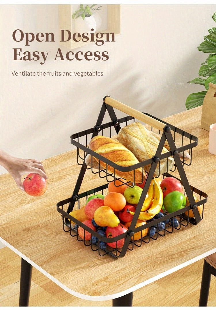 Fruit Basket Countertop 2-Tier Wire Organizer | Kitchen Storage Rack for Fruits Vegetables Bread
