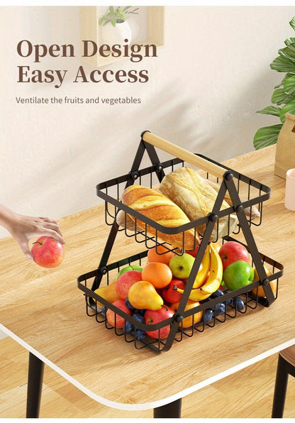 Fruit Basket Countertop 2-Tier Wire Organizer | Kitchen Storage Rack for Fruits Vegetables Bread