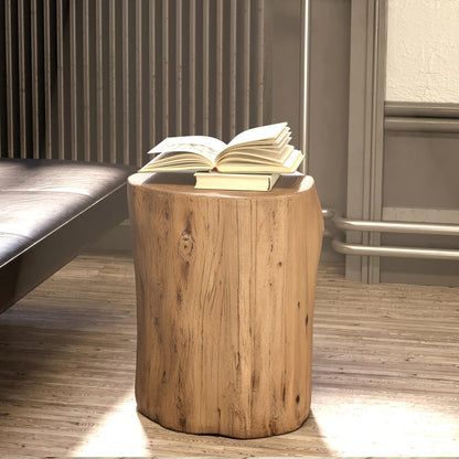 Outdoor Side Table Faux Wood Tree-Stump Design in Magnesia with 220-Pound Source Capacity and Brown Finish