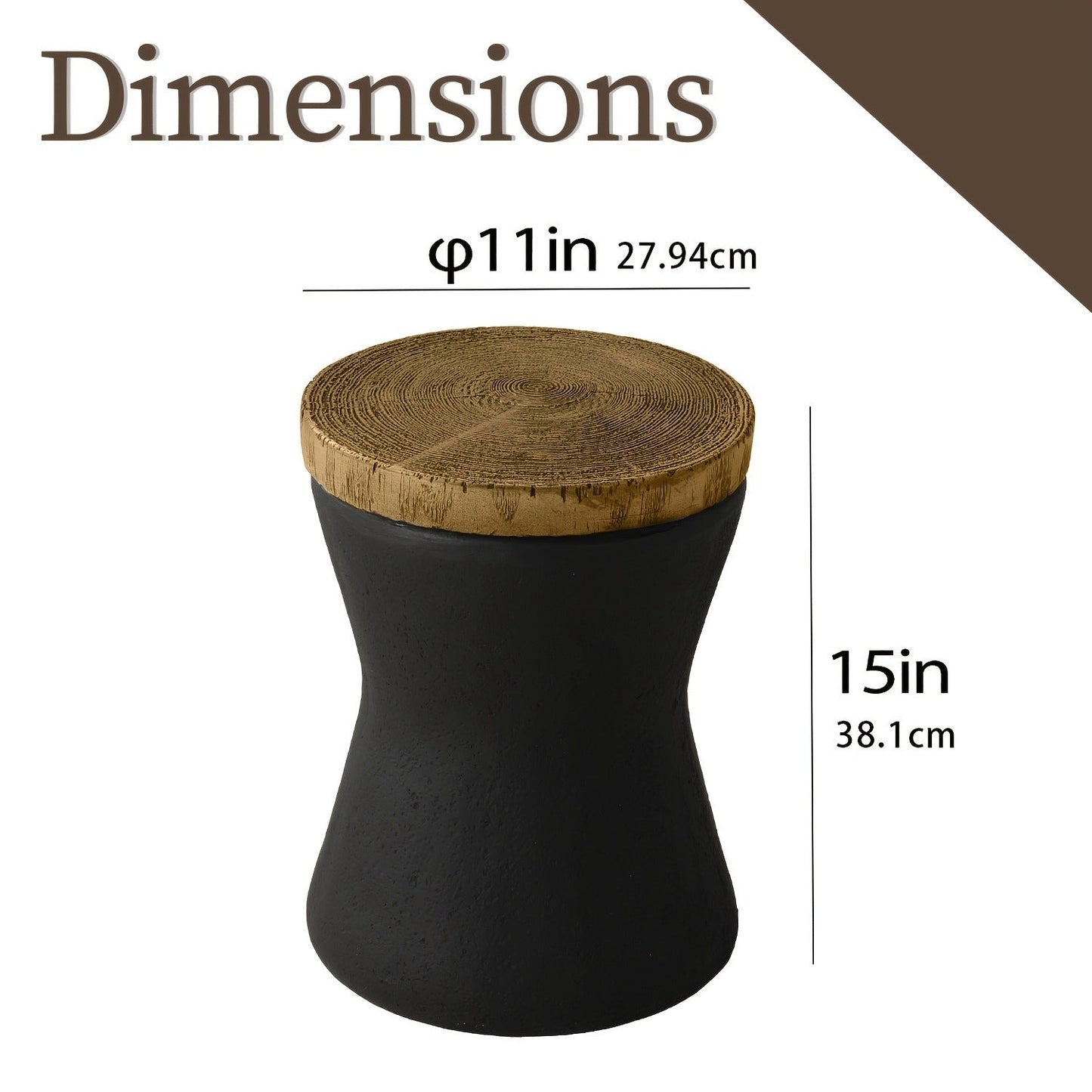 Outdoor Side Table 17-Inch Concrete Design with Wood-Look Finish in Black, Hourglass or Small Options