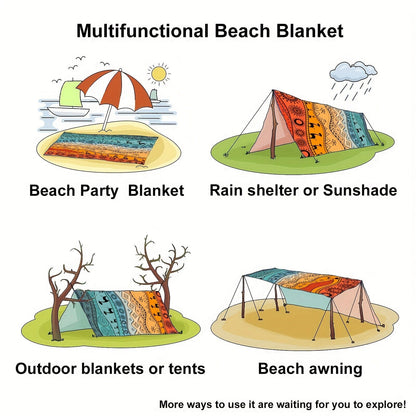 205 x 198cm Picnic Blanket with Orange, Aqua and Black Bohemian Animal Print and Matching Zip Carry Bag