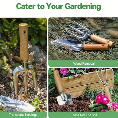 Gardening Kit 9-Piece with Gloves & Carry Bag | Heavy Duty Rust-Resistant Garden Tool Set Trowel Weeder Pruner Rake | Planting Gift for Women Men Beginners