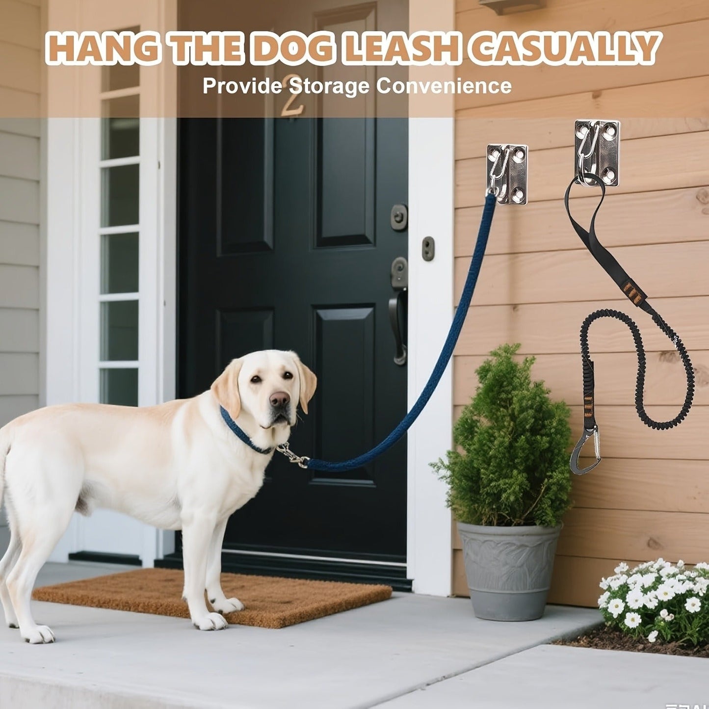 Heavy Duty Dog Tie Out Wall Hooks Set of 2 - Metal Wall-Mounted Leash Anchor with Dual Switchable Hooks, Scratch-Resistant for Walls & Floors, Sturdy Indoor & Outdoor Dog Leash Hook, Grey