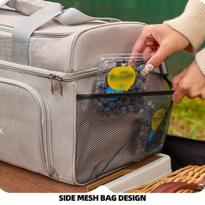 Zippered Picnic Carrier Bag with Dual Handles, Shoulder Strap, Front Pocket and Displayed 16.14-Inch Length