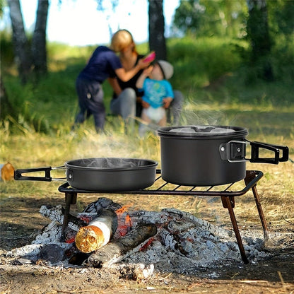 Camping Cookware Set, Aluminum Pot, Frying Pan and Kettle Kit with Folding Handles, Cutlery and Carry Bag