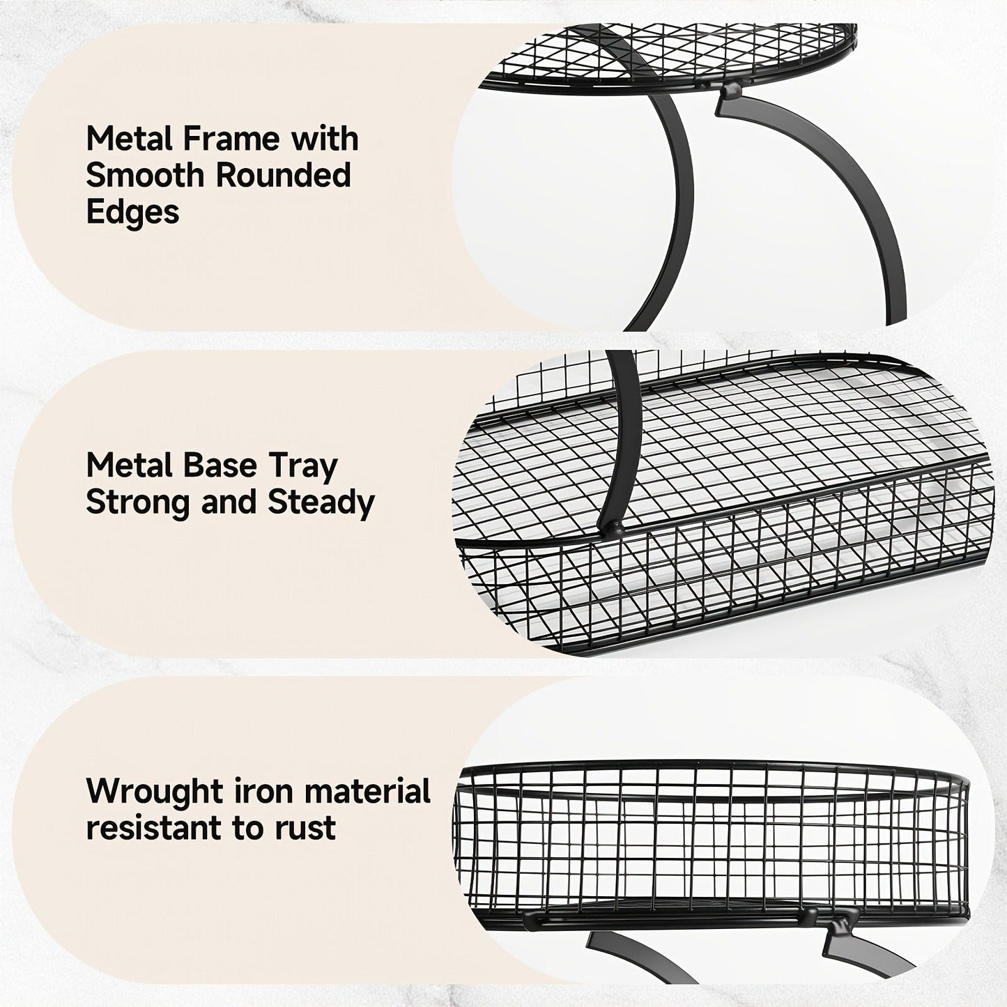Countertop Fruit Bowl 3-Tier Round Metal Wire Stand | Kitchen Storage Organizer for Fruits Vegetables Bread Snacks | Space-Saving Produce Rack