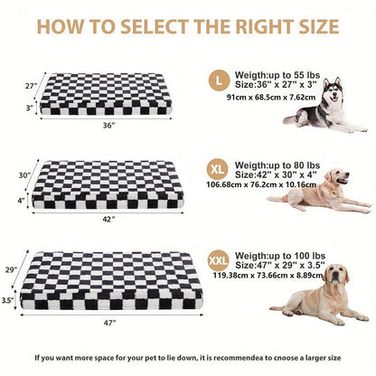 Black-and-White Plaid Foam Pet Bed with Removable Textile Cover and Five Size Options from S to XXL