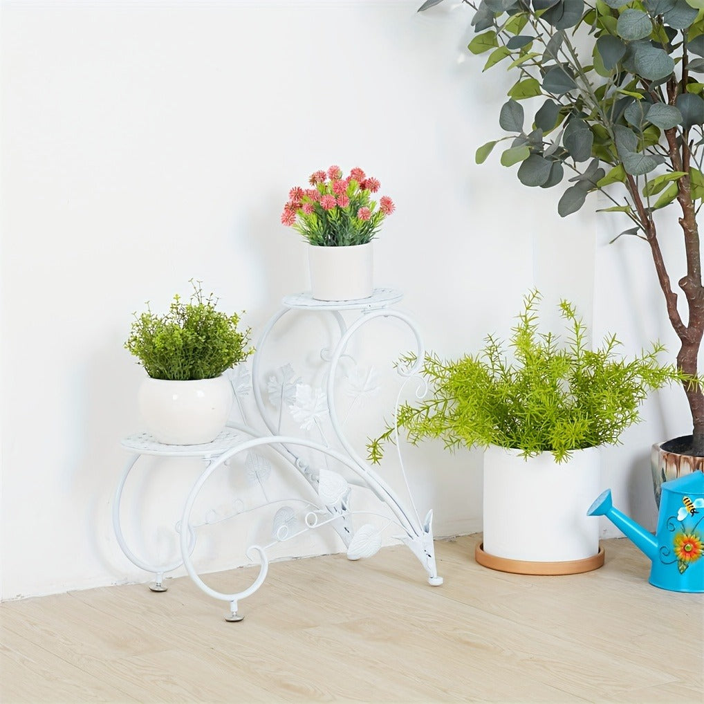 Two-Piece Half-Heart Metal Plant Stand Set with Four-Tier Pot Display for Garden, Patio or Home