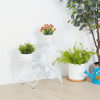 Two-Piece Half-Heart Metal Plant Stand Set with Four-Tier Pot Display for Garden, Patio or Home