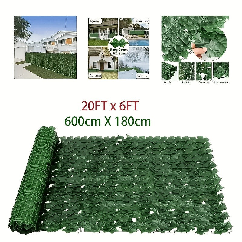 Artificial Ivy Privacy Fence Screen in 13 Size Options with Cuttable Green Leaf Panels for Patio or Balcony
