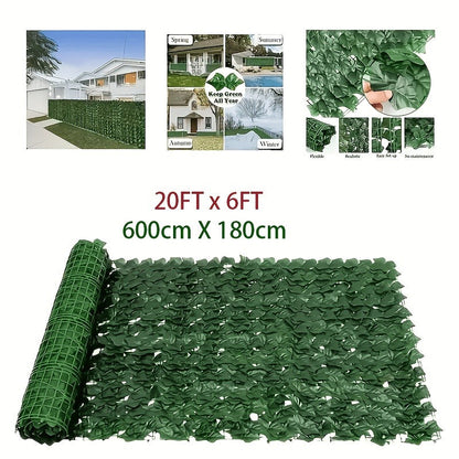 Artificial Ivy Privacy Fence Screen in 13 Size Options with Cuttable Green Leaf Panels for Patio or Balcony