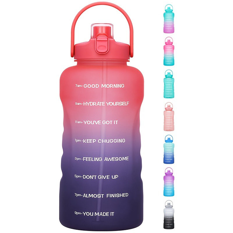 128oz Water Bottle Jug with Time Markers, Handled Flip-Top Straw Lid and Seven Color Treatments