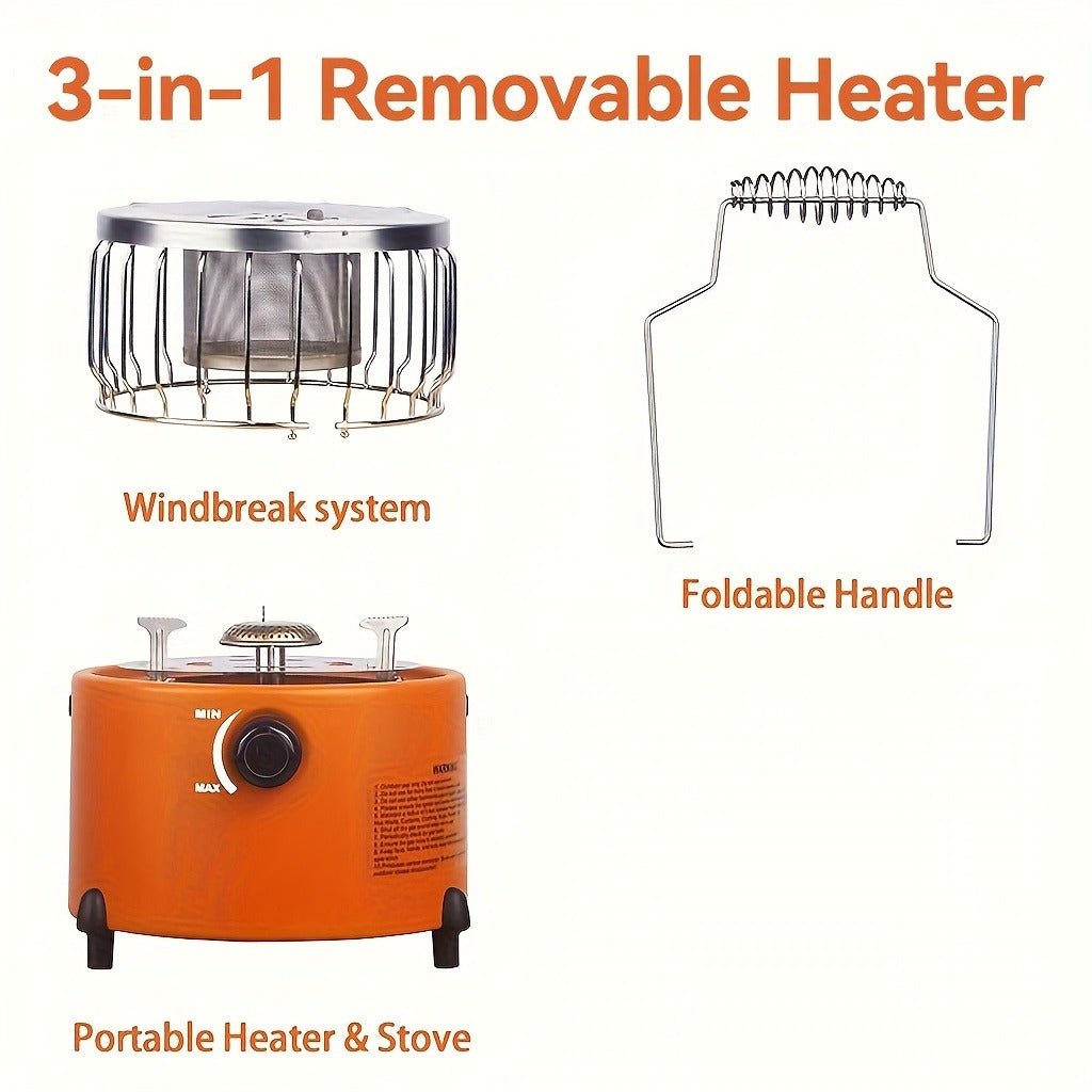 Portable Propane Camping Stove Heater 9000 BTU, 3-in-1 Indoor Outdoor Gas Burner with Adjustable Flame, Carrying Case, Emergency Preparedness