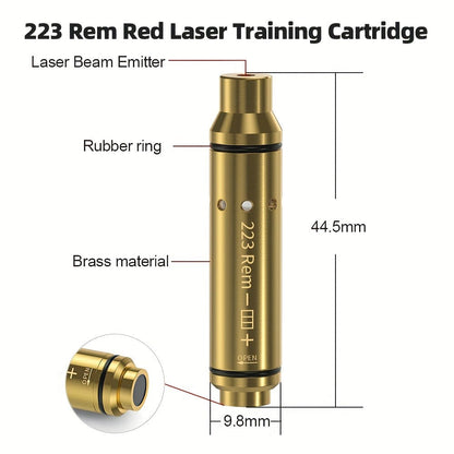 Dry Fire Laser Training Cartridge Multi-Caliber – 9mm 45ACP 223Rem 380ACP 357Sig 308Win 12GA 40Cal 6.5mm 7.62x39 | H59 Brass | Class IIIA Red Laser | Aperture Aiming | Batteries Included