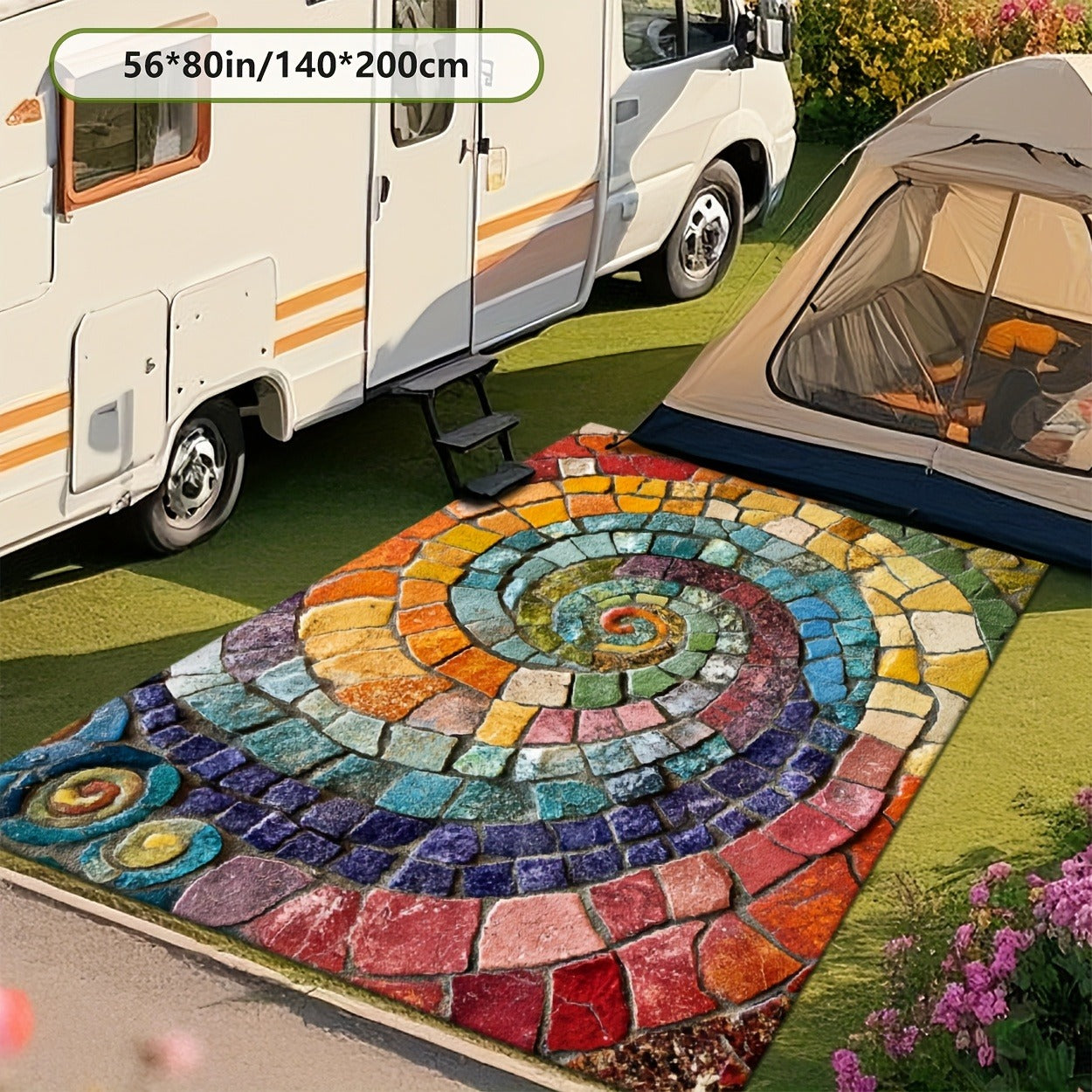 Area Rug Multicolor Mosaic Indoor Outdoor Mat with Rubber Backing and Five Washable Size Options