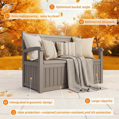 80-Gallon Outdoor Deck Storage Bench with Backrest, Armrests and Hidden Under-Seat Compartment in Two Colors