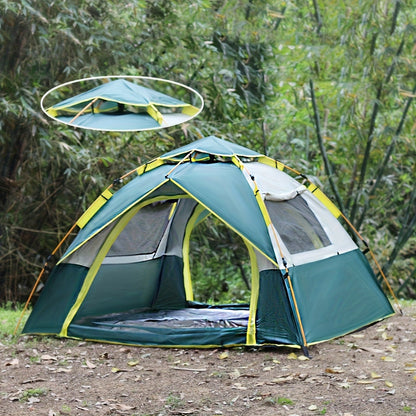 Camping Tent 4-Person Pop-Up Sunshade with Insect-Mesh Panels, Two-Door Option and M or L Sizes