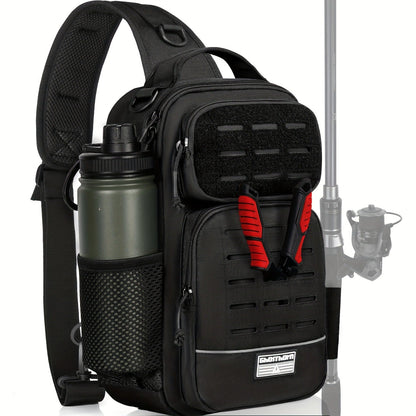 Camouflage Fishing Shoulder Bag with Six Checkout Options, Multi-Pocket Layout, Rod Holder and Bottle Pocket