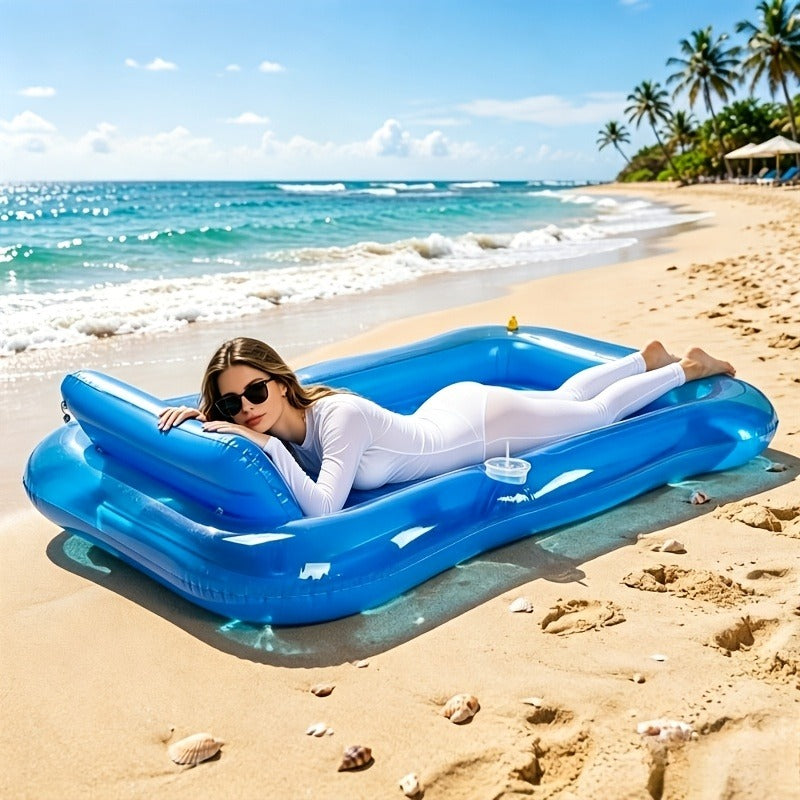 Pool Float Tanning Lounger, 74.8 x 45.2 Inches with Sprinkler Rim, Pillow, Cup Holder and Repair Patches