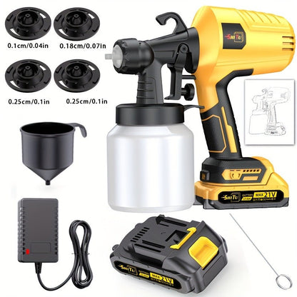 Electric Paint Sprayer Cordless Rechargeable 500ml HVLP Spray Gun Adjustable Modes for Walls Wood Cars Furniture Decks Indoor Outdoor