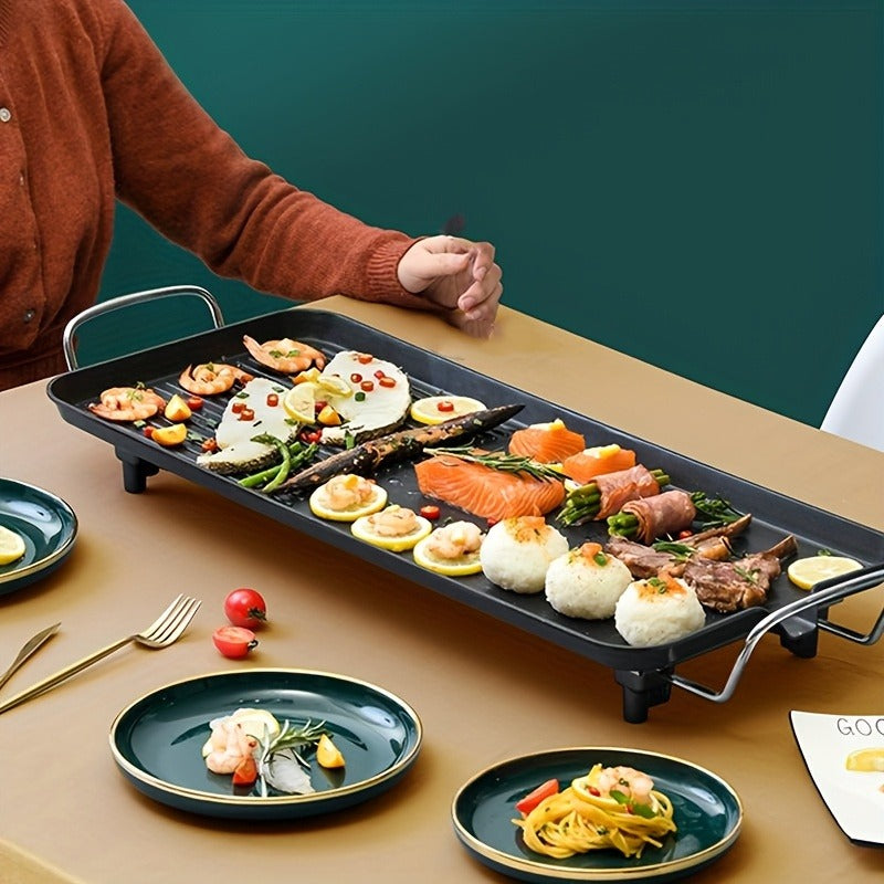 Electric Griddle 1500W Non-Stick Oblong Baking Pan 5-Speed Temperature Control Smokeless Indoor Grill for Eggs Vegetables BBQ Dishwasher Safe Black