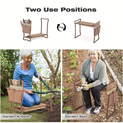 Garden Kneeler and Seat – Foldable Bench with EVA Pad & Tool Pouches